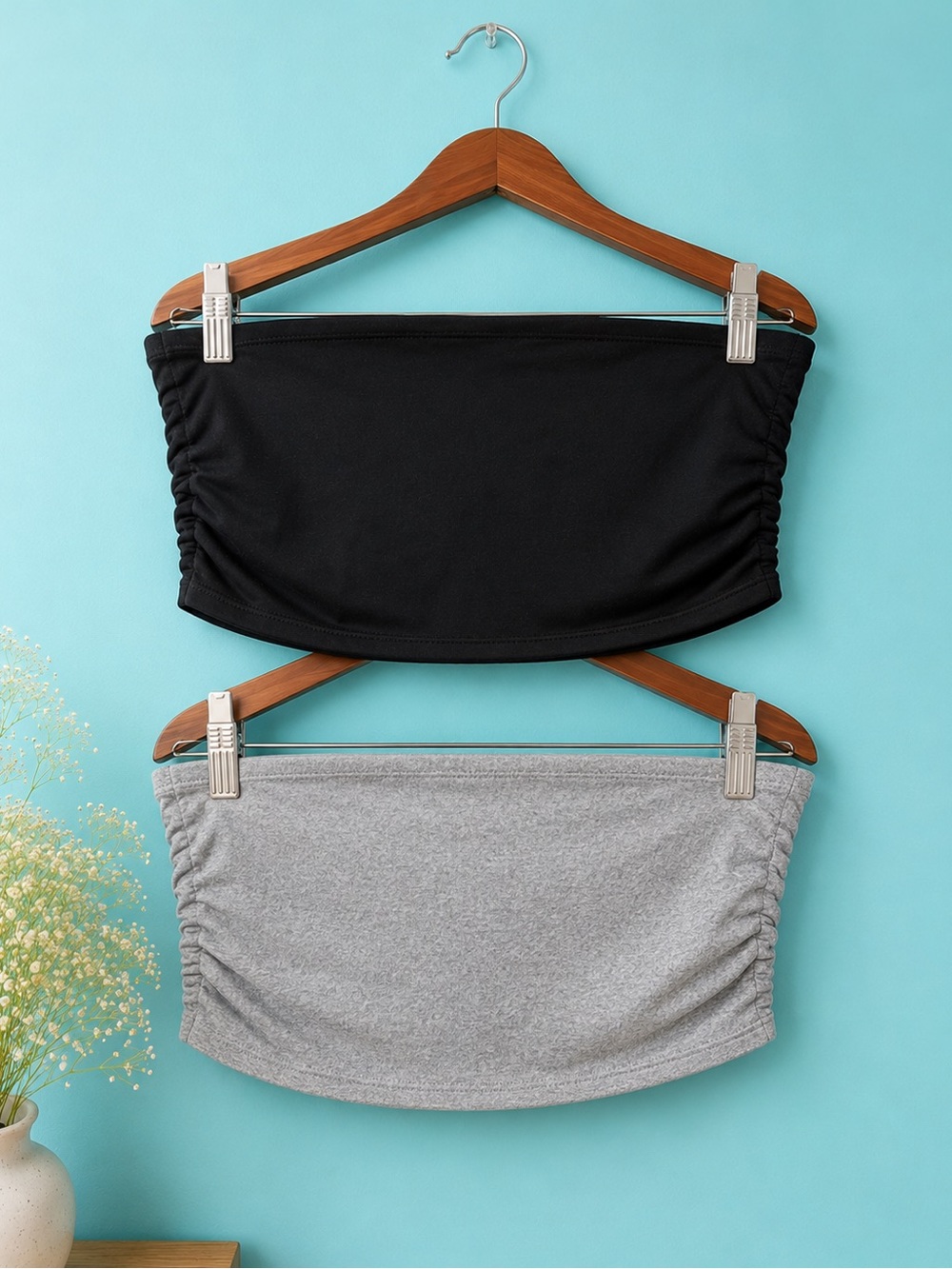 NWT 2 pack Better Together Ruched Tube Crop Tops Black Gray Stretch Bandeau XL